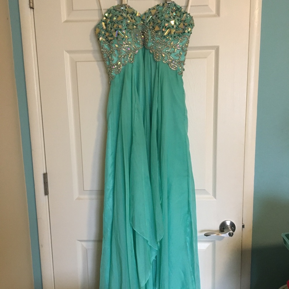 Strapless Teal Prom Dress